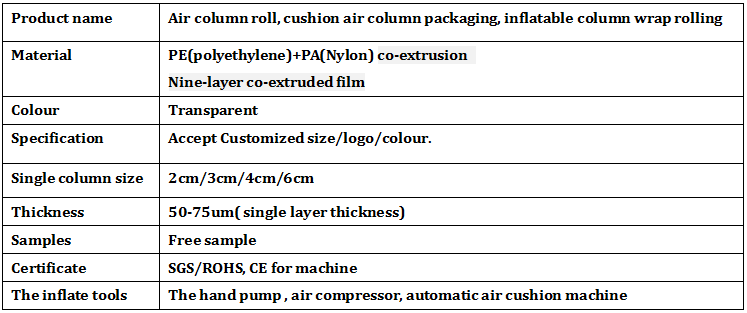 inflatable plastic air roll